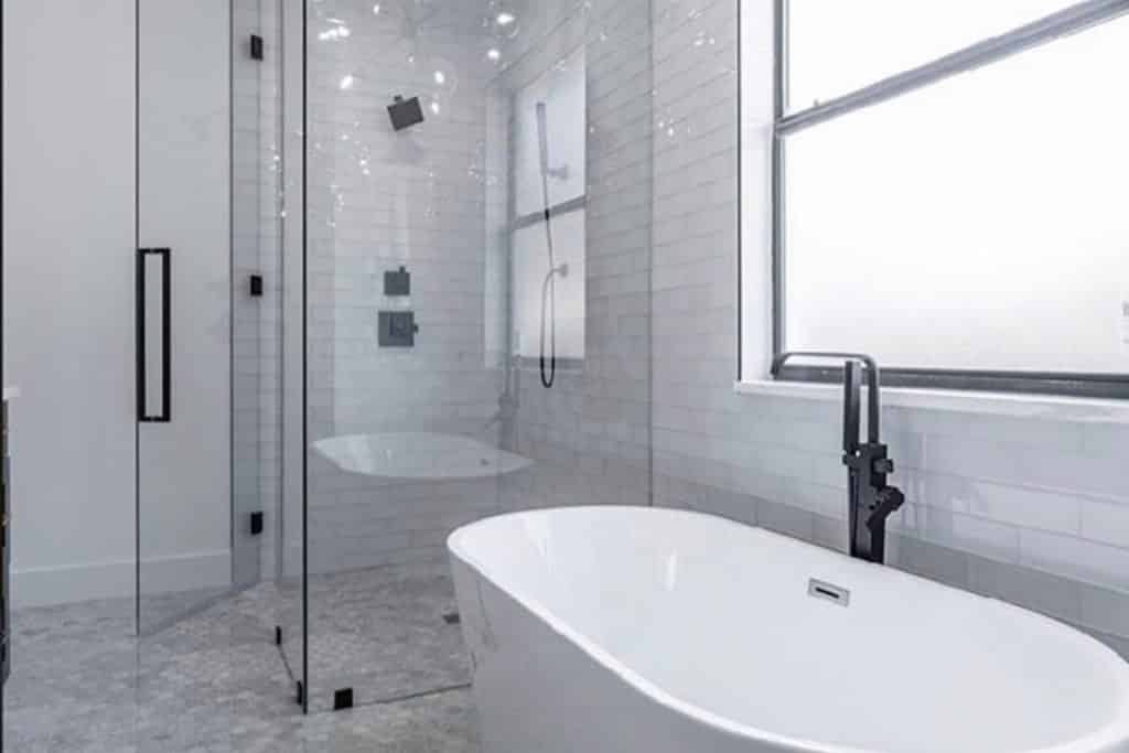 Bathroom with glass shower doors