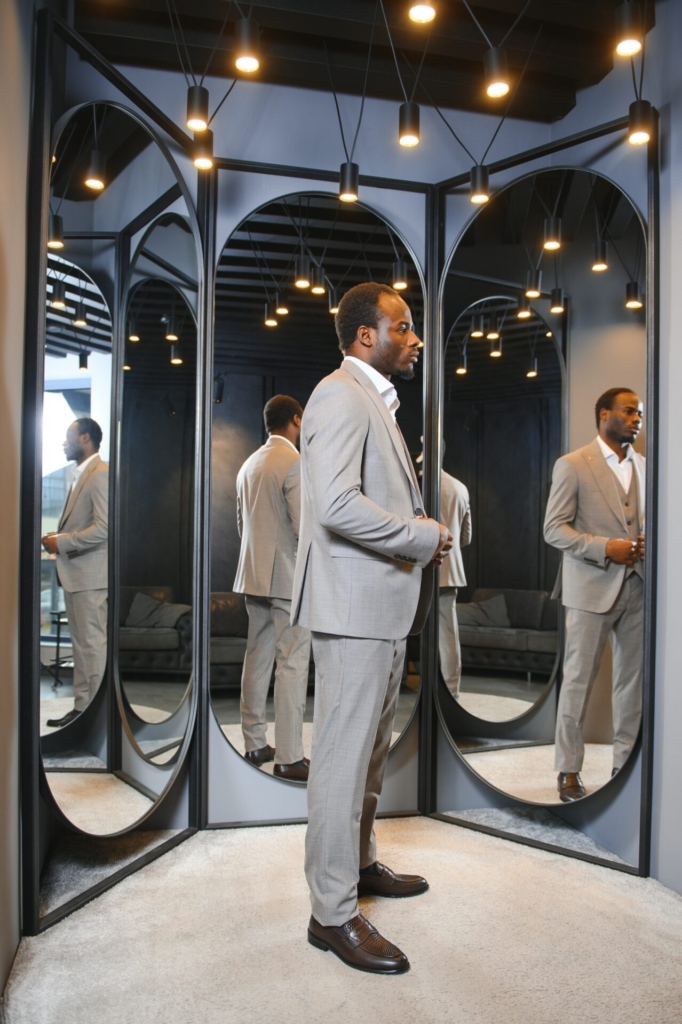 Man in front of mirrors