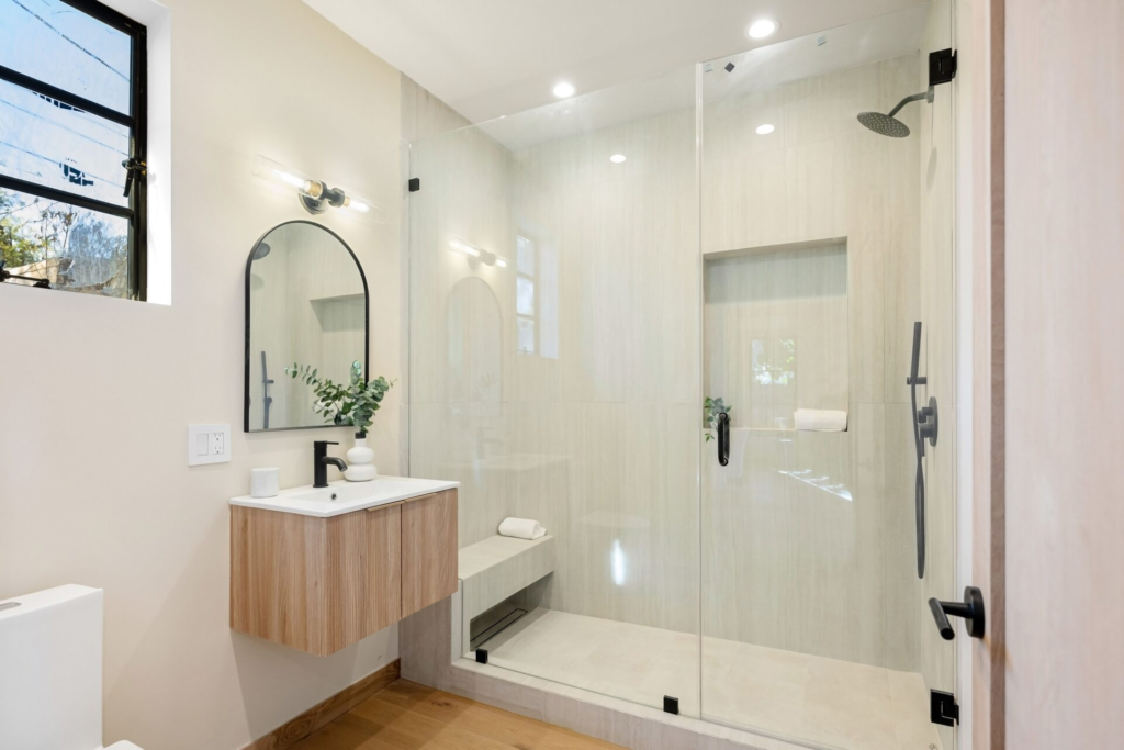 Modern bathroom with glass shower