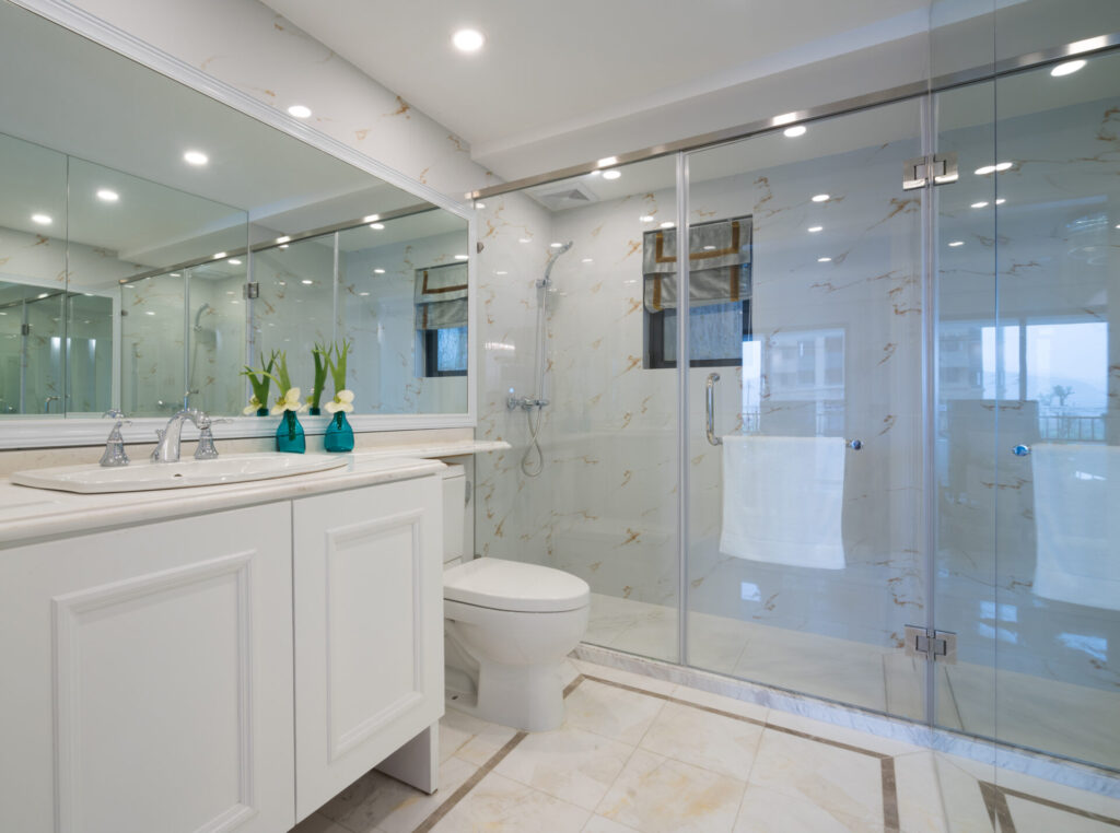 Bathroom with glass shower door